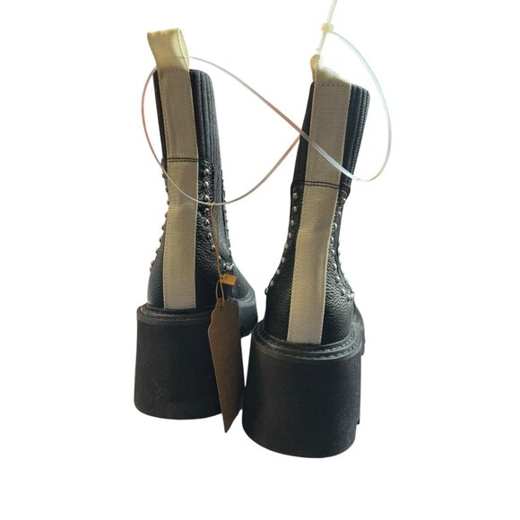 Women's Black Leather Platform Ankle Boots With Studded Detailing Size 7.5 New - Picture 13 of 13